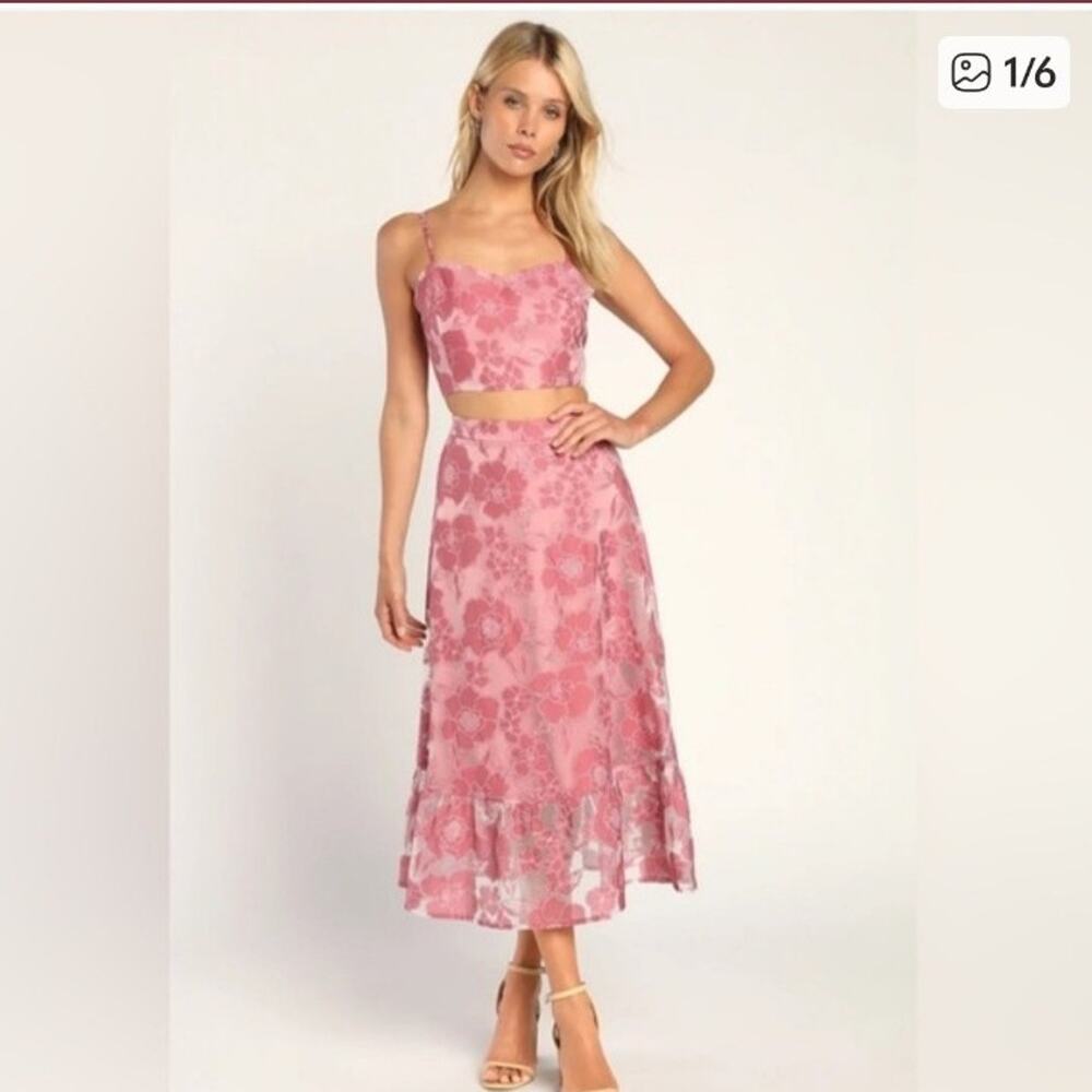 Lulu's Pink Floral A-Line Midi Skirt